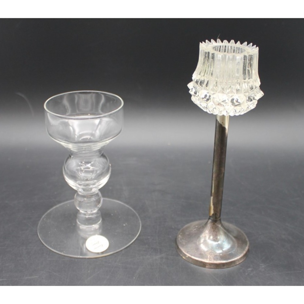 Lot 2 Candle Holders Princess House Crystal Glass & Vintage Metal Single Candles